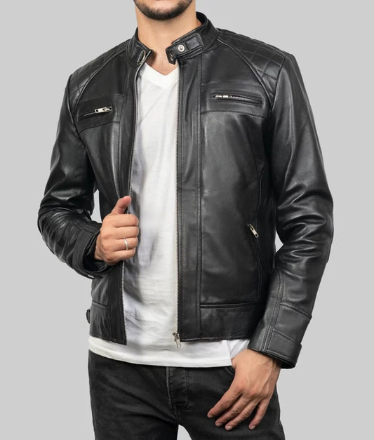 Trendy Men’s Black Slim Fit Biker Leather Jacket