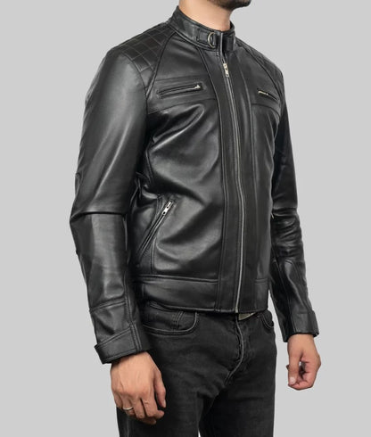 Trendy Men’s Black Slim Fit Biker Leather Jacket