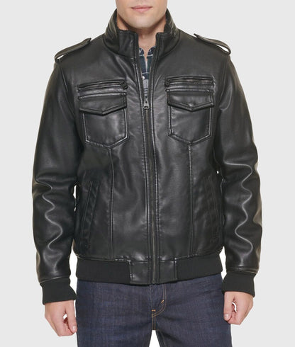 Kin Men’s Black Bomber Leather Jacket