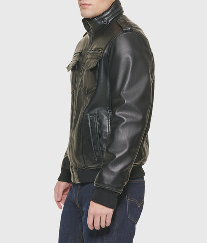 Kin Men’s Black Bomber Leather Jacket