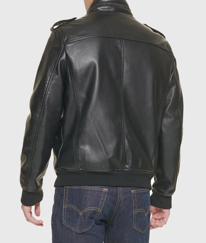 Kin Men’s Black Bomber Leather Jacket