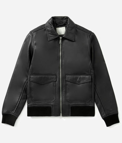 Garrison Men's Classic Black Leather Bomber Jacket