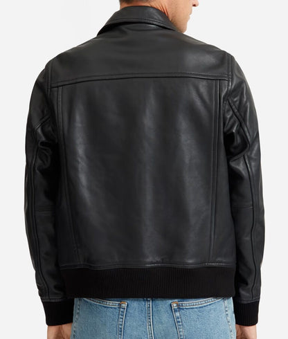 Garrison Men’s Black Classic Leather Bomber Jacket