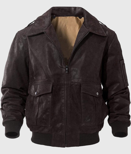 Men's Vintage Dark Brown MA-2 Bomber Genuine Leather Jacket – Classic Military Aviator Style