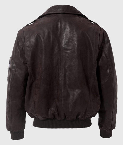 Men's Vintage Dark Brown MA-2 Bomber Genuine Leather Jacket – Classic Military Aviator Style
