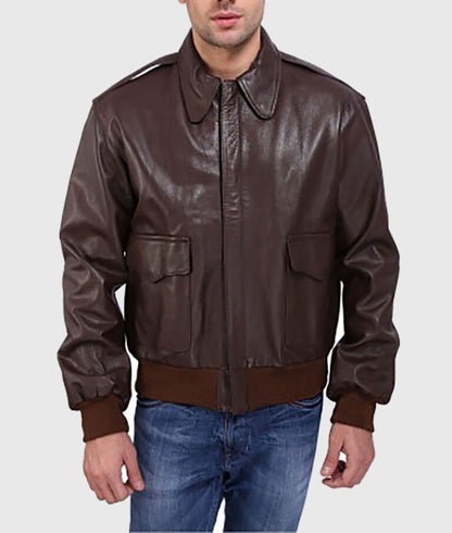 Roco Men’s Brown A-2 Classic Military Bomber Leather Jacket