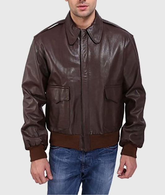 Roco Men’s Brown A-2 Classic Military Bomber Leather Jacket