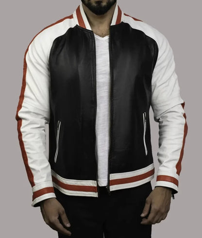Kelce Men’s Black Leather Varsity Bomber Jacket