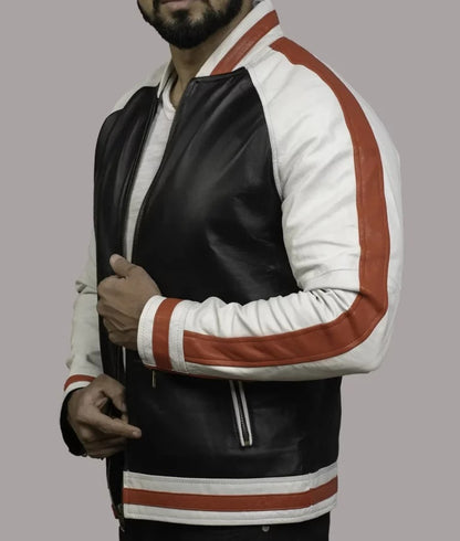 Kelce Men’s Black Leather Varsity Bomber Jacket