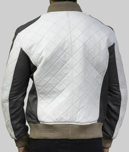 Kelce Men’s White Leather Varsity Bomber Jacket