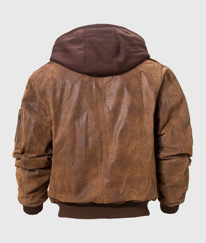 Best Men’s Brown Hooded Bomber Leather Jacket – Rugged Style & All-Season Comfort
