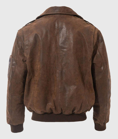 Men’s MA-2 Brown Leather Bomber Jacket – Classic Military-Inspired Outerwear