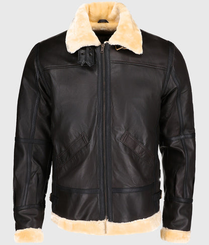 Steve Men’s Brown Shearling B-3 Bomber Leather Jacket