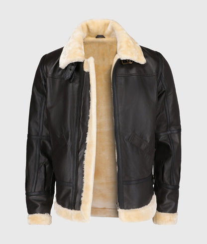 Steve Men’s Brown Shearling B-3 Bomber Leather Jacket