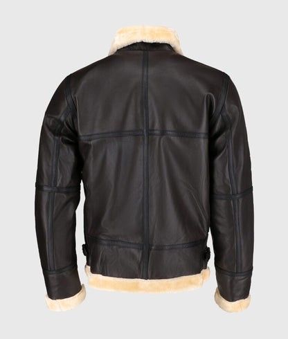 Steve Men’s Brown Shearling B-3 Bomber Leather Jacket