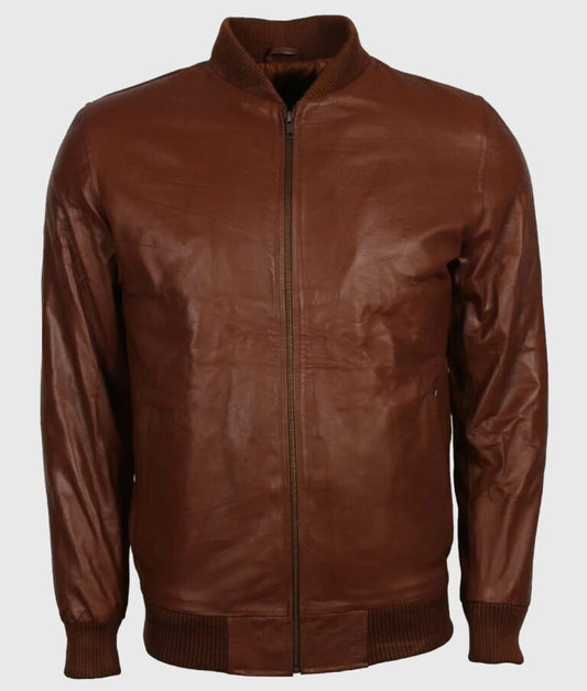 Real Men’s Brown Leather Bomber Jacket – Timeless Rugged Outerwear