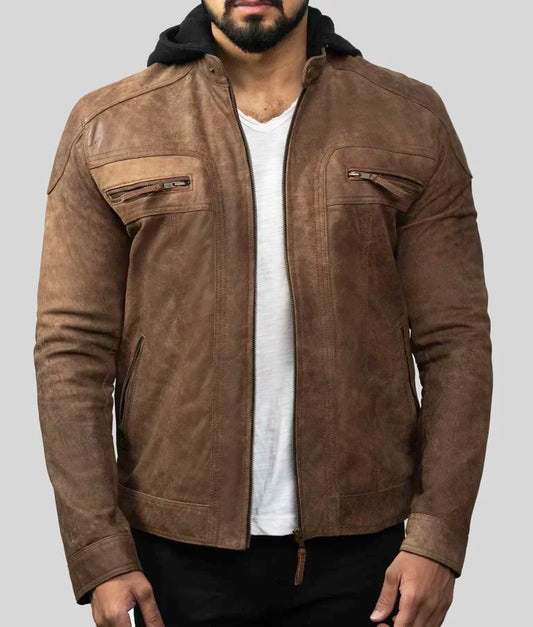 Real Men’s Brown Distressed Vintage Biker Leather Jacket