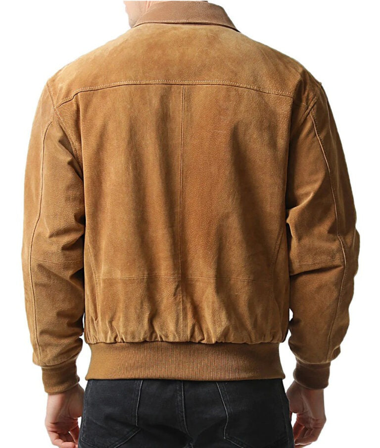 Khai Men’s Caramel Suede RAF A2 Flight Bomber Jacket