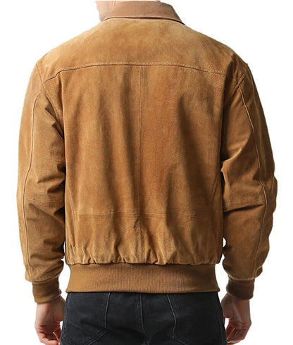 Khai Men’s Caramel Suede RAF A2 Flight Bomber Jacket
