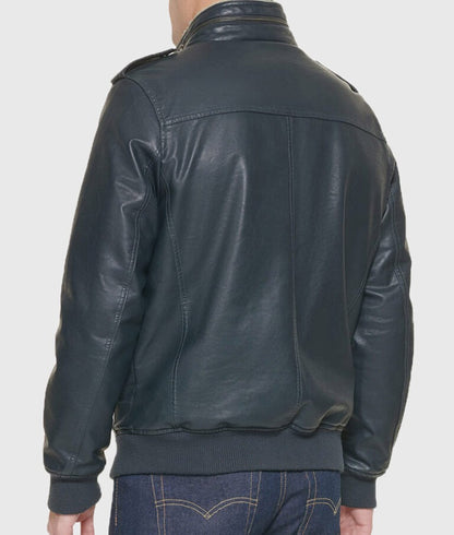 Kin Men’s Navy Blue Bomber Leather Jacket