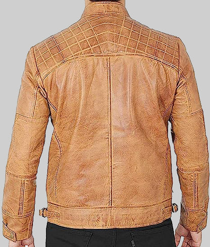Knox Men’s Brown Quilted Retro Cafe Racer Leather Jacket