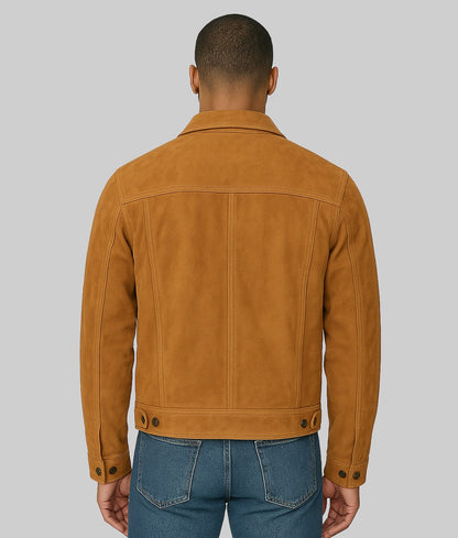 Koen Men’s Brown Suede Long Sleeve Trucker Jacket

