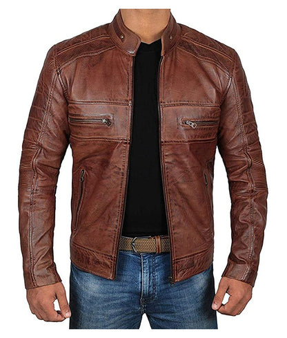 Landon Men’s Brown Distressed Classic Cafe Racer Leather Jacket