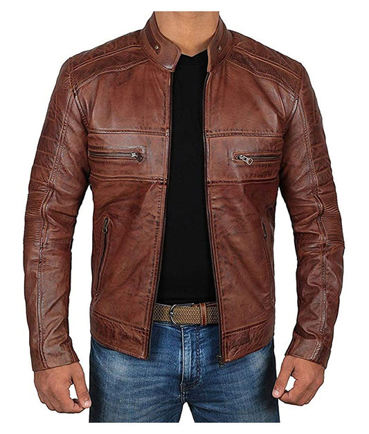 Landon Men’s Brown Distressed Classic Cafe Racer Leather Jacket