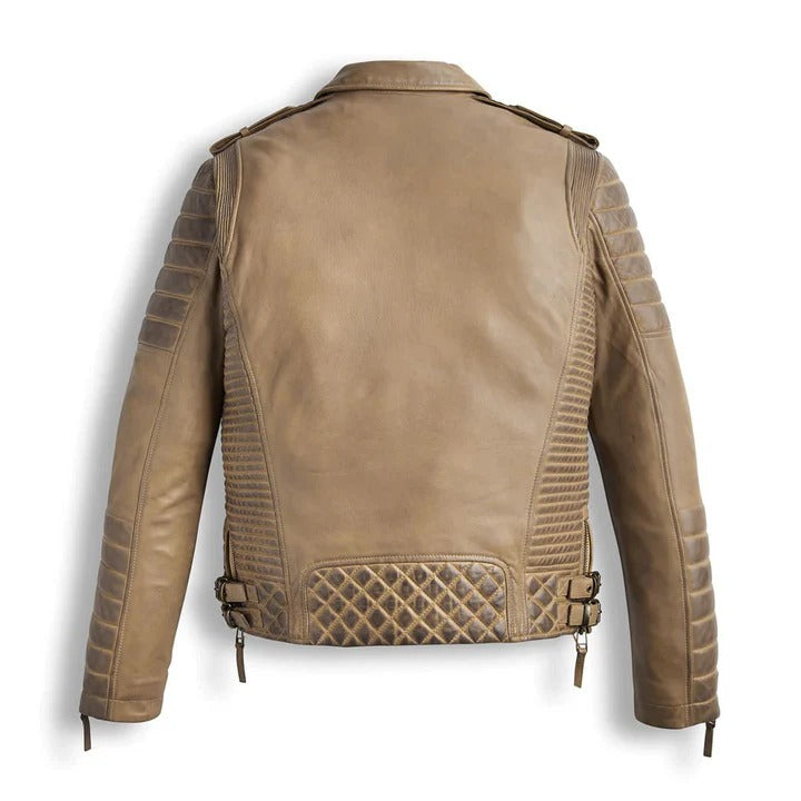 Desert Brown Waxed Biker Leather Motorbike Jacke