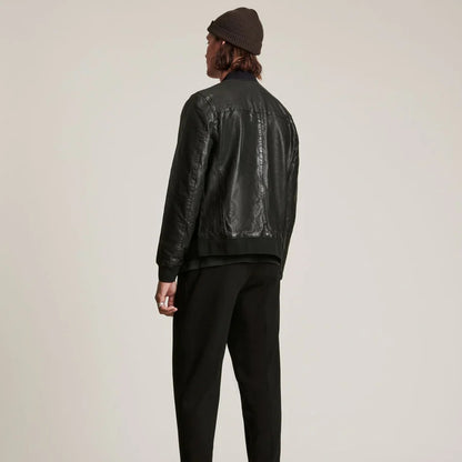 Men’s Classic Black Leather Bomber Jacket