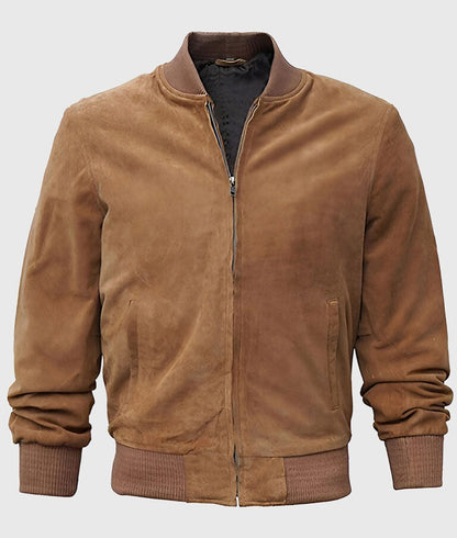 Chris Men’s Classic Brown Suede Leather Bomber Jacket