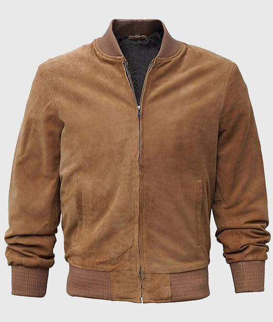 Chris Men’s Classic Brown Suede Leather Bomber Jacket