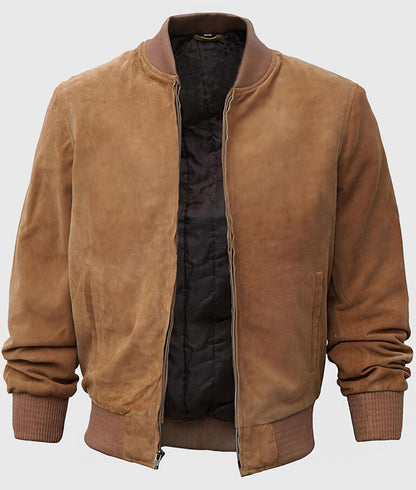 Chris Men’s Classic Brown Suede Leather Bomber Jacket