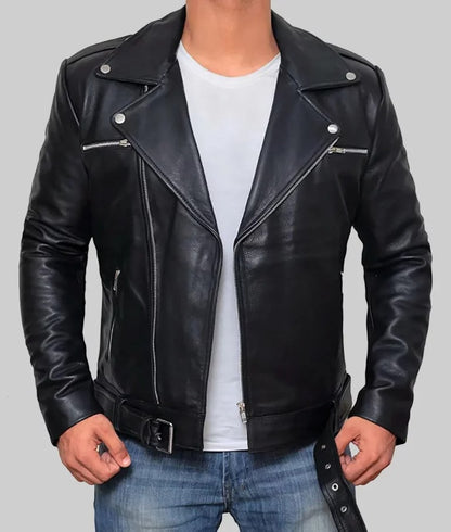 Lester Men’s Black Leather Biker Jacket