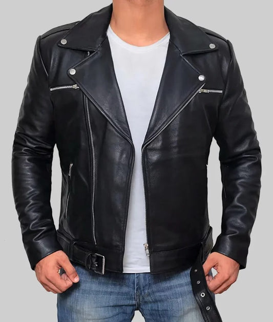 Lester Men’s Black Leather Biker Jacket
