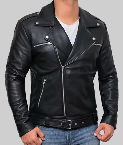 Lester Men’s Black Leather Biker Jacket