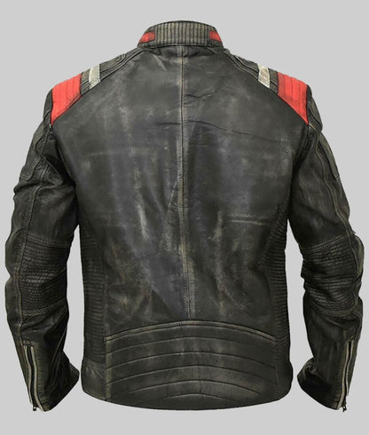 Liam Men’s Black Distressed Ribbed Striped Cafe Racer Leather Jacket