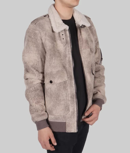 Lint Men’s Distressed Brown Aviator Suede Leather Jacket