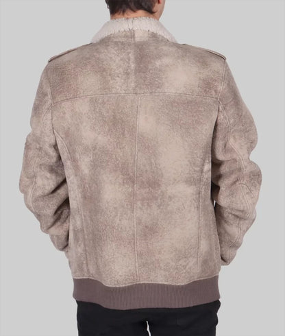 Lint Men’s Distressed Brown Aviator Suede Leather Jacket