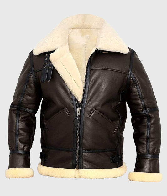 Trendy Men’s B-3 Shearling Brown Leather Aviator Jacket
