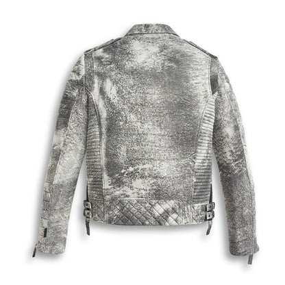 Men Storm Grey Biker Leather Motorcycle Jacket