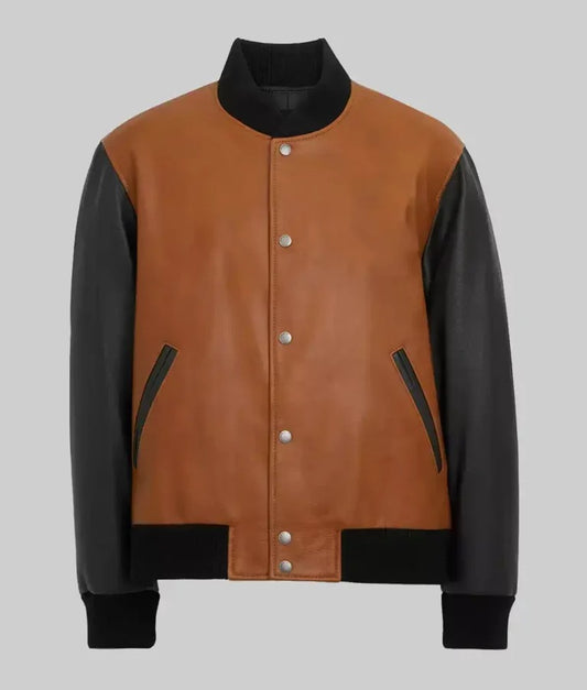Holt Men’s Brown & Black Two-Tone Leather Varsity Jacket