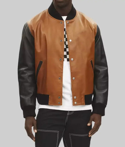 Holt Men’s Brown & Black Two-Tone Leather Varsity Jacket