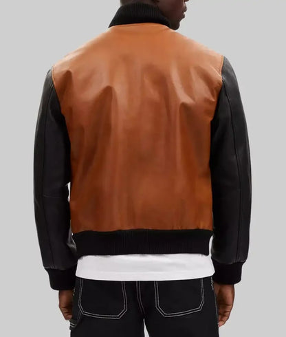 Holt Men’s Brown & Black Two-Tone Leather Varsity Jacket