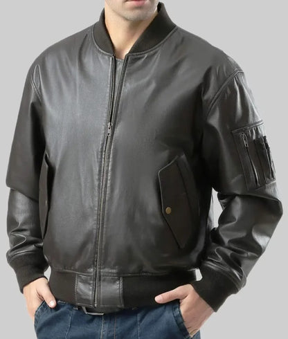 Major Men’s Black MA-1 Sheepskin Leather Flight Bomber Jacket