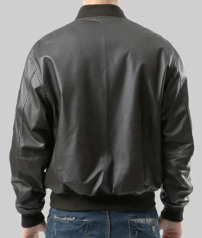 Major Men’s Black MA-1 Sheepskin Leather Flight Bomber Jacket