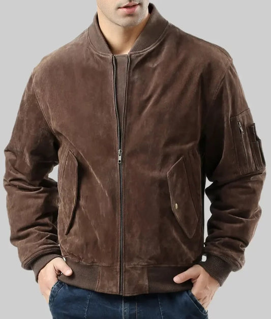 Major Men’s Brown MA-1 Suede Leather Flight Bomber Jacket