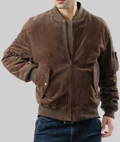 Major Men’s Brown MA-1 Suede Leather Flight Bomber Jacket