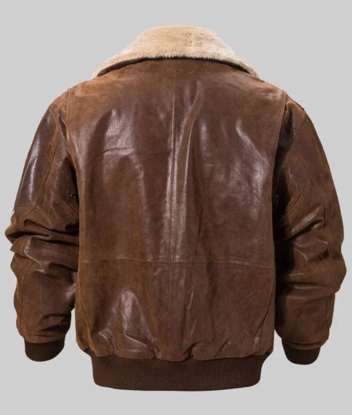 Major Men’s Brown Military Shearling Leather Bomber Jacket