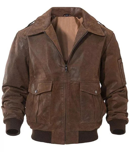 Martin Men’s A-2 Brown Leather Bomber Flight Jacket